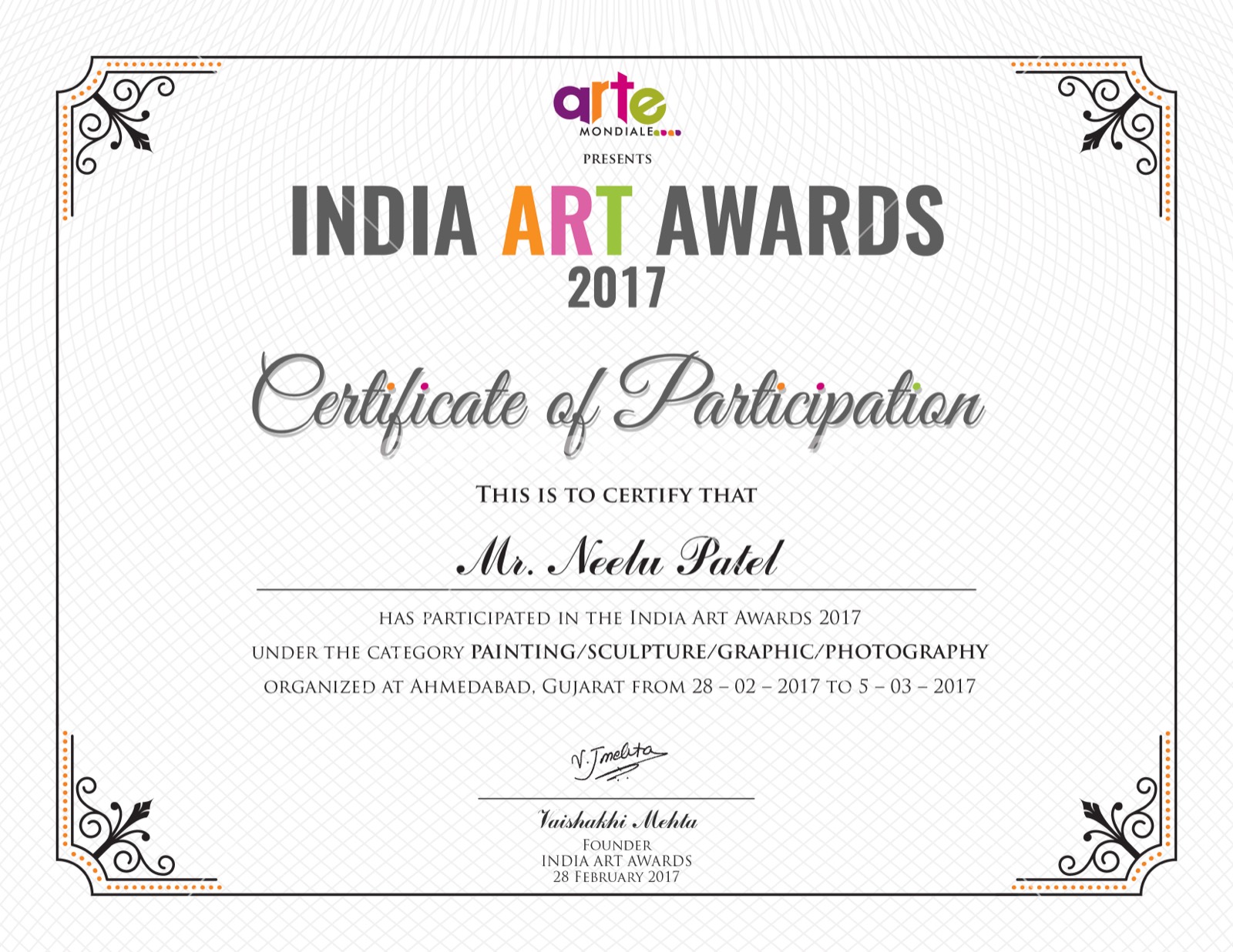 Award or press feature — Arte-Mondiale-Certificate-3-05-1