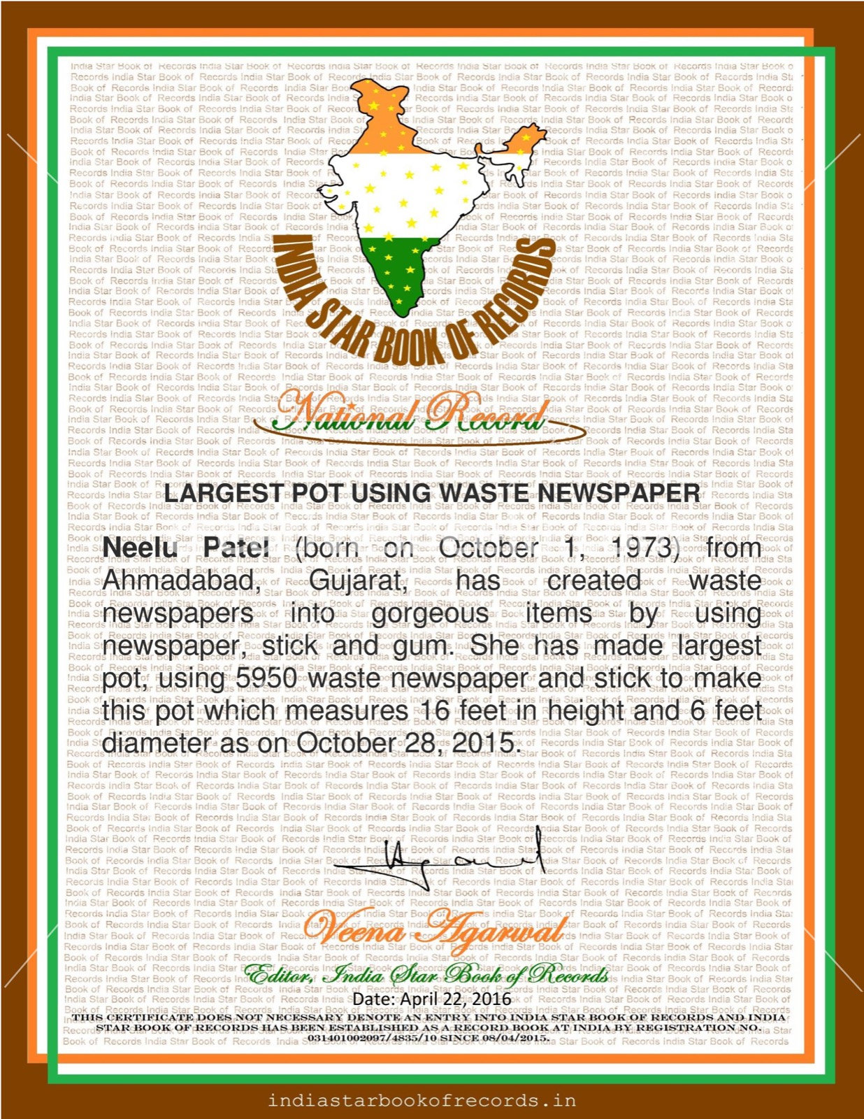 Award or press feature — NEELU-LARGEST-POT-1