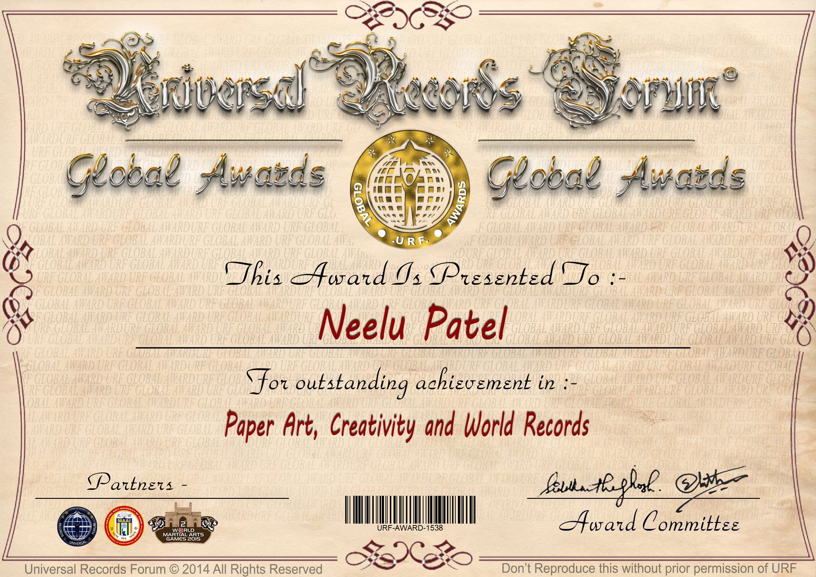 Award or press feature — URF-AWARD-1538-1